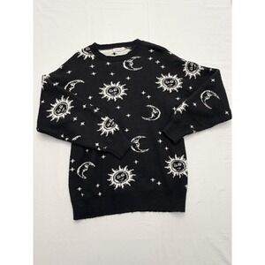 Stitch & Pine Sweater Womens XS Black Moon Sun Star Graphic Knit Pullover